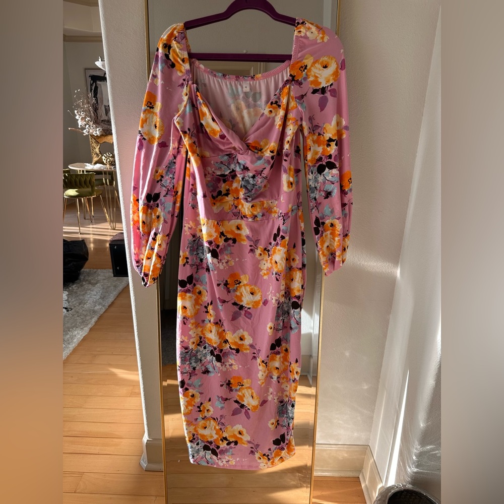 Floral long sleeve midi dress